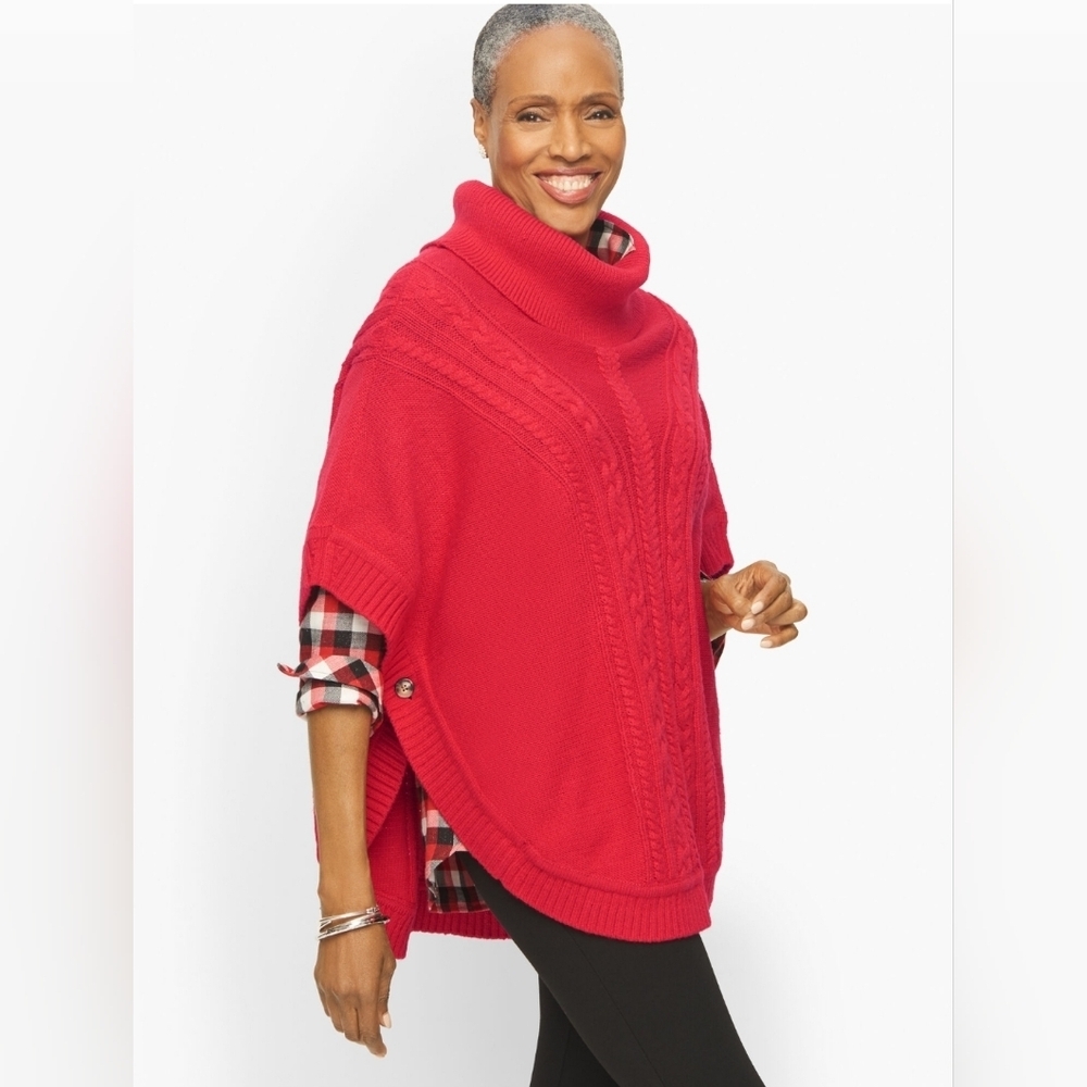Talbots Red Cable Knit Round Poncho NWT New With Tags Size Woman's Medium